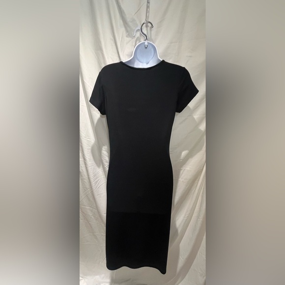 Emma Black Midi Dress Jersey Stretch Vneck Pull on basic sheath cap short sleeve - Picture 3 of 5